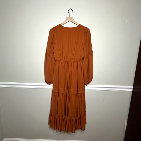 Forever21 Long Sleeve Rust Orange Tiered Maxi Dress - Picture 2 of 6